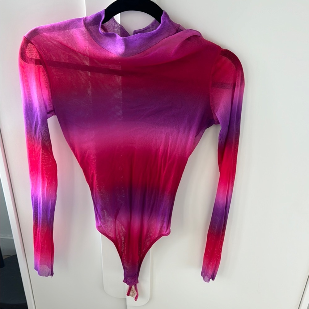 Sheer Gradient Long Sleeve Bodysuit - Pink and Purple